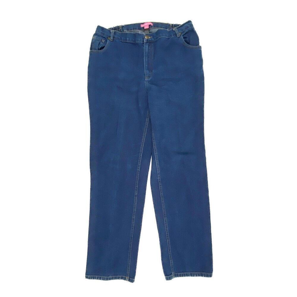 Woman Within Side Elastic Straight Leg Women's size 16 Tall Dark Blue Denim Jean